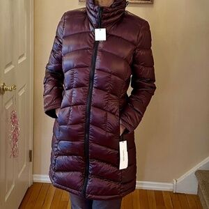 NWT Calvin Klein burgundy shine puffer down coat S